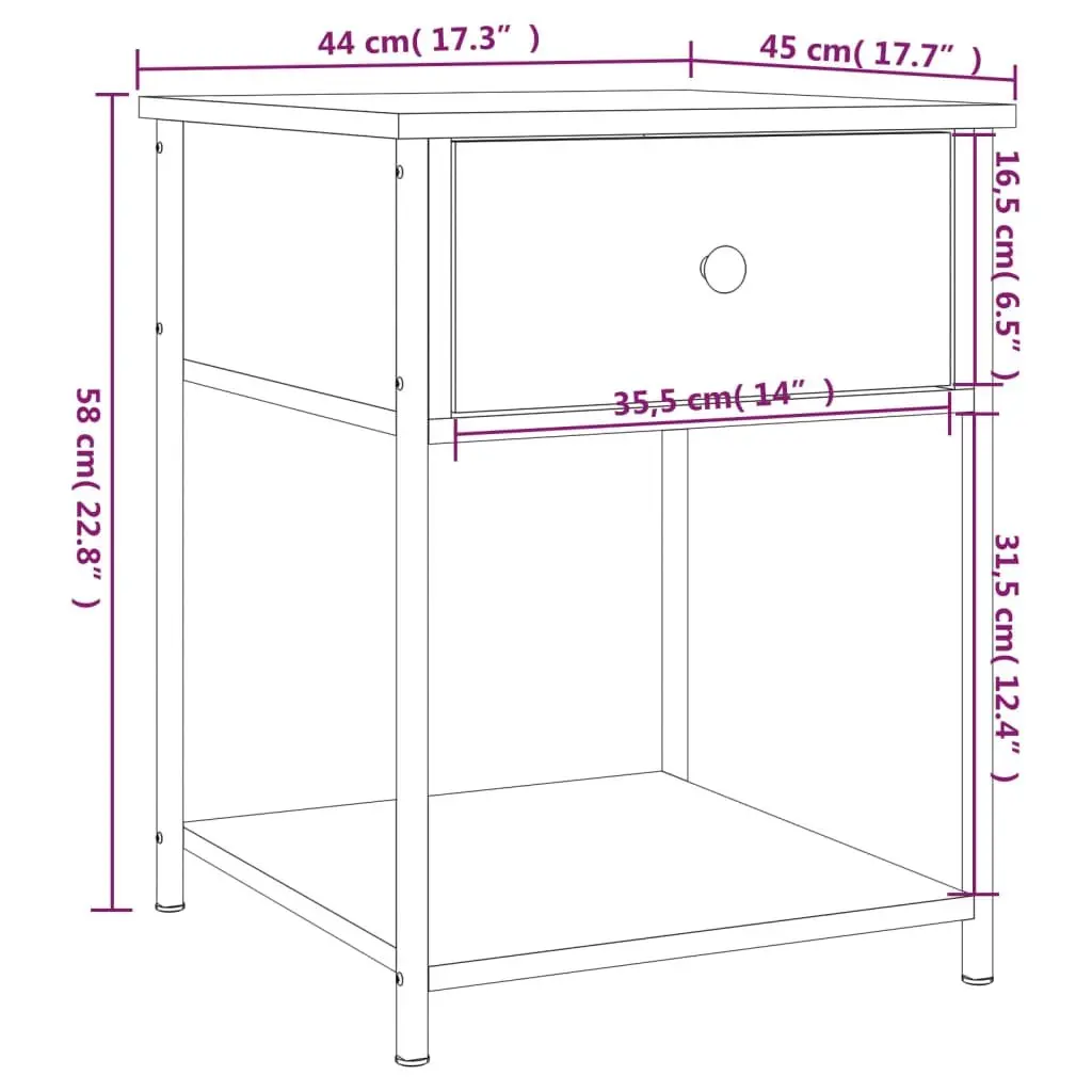 Bedside Tables 2 pcs Engineered Wood Storage Brown 44W x 45D x 58H cm