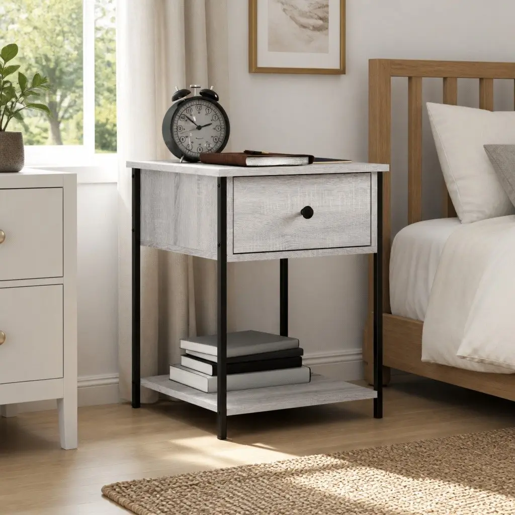 Bedside Table Storage Cabinet 44x45x58 cm Grey
