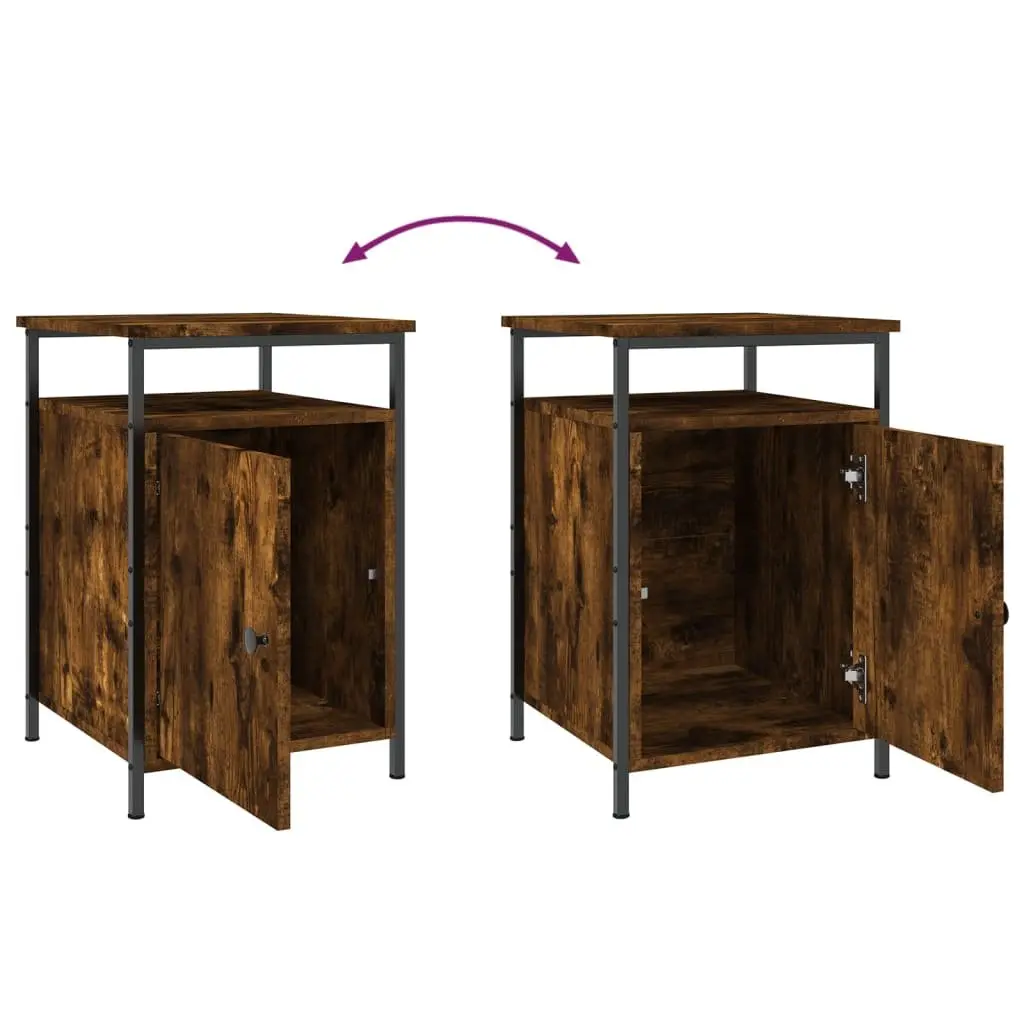 Bedside Cabinets Compact Storage 2 Piece Brown Engineered Wood Nightstand Tables