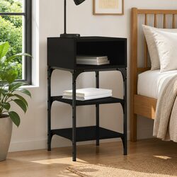 Black Bedside Table 35x34.5x70cm Engineered Wood Storage