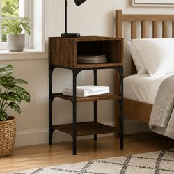 Brown Oak Bedside Table with Storage 35x34.5x70 cm