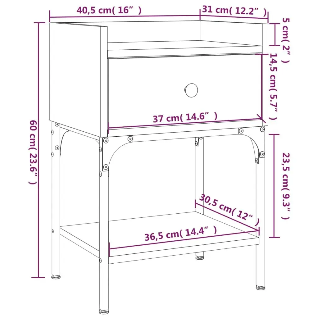 Bedside Tables Storage Feature 40.5x31x60 cm Brown Engineered Wood