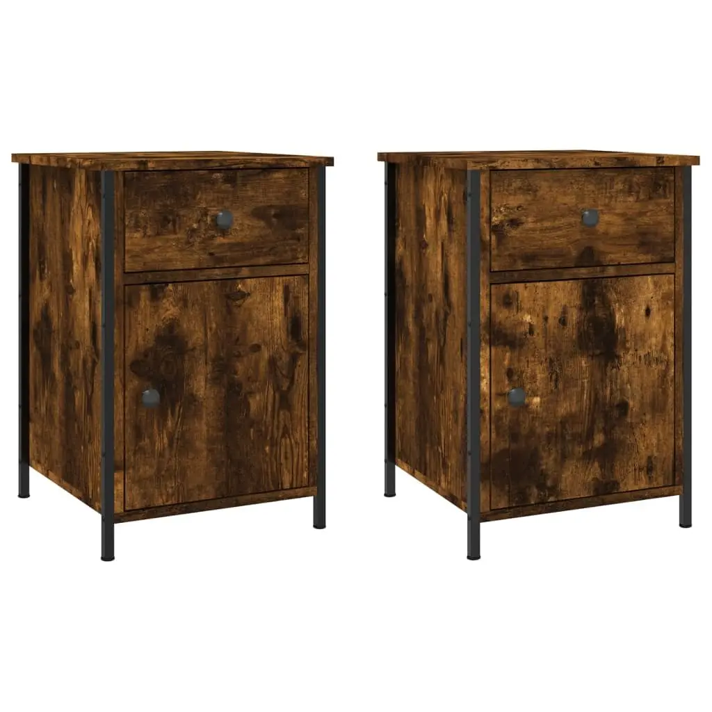 Bedside Cabinets Storage Furniture Engineered Wood Brown 2 Piece