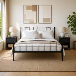 2-Piece Black Bedside Cabinets with Engineered Wood and Iron Frame