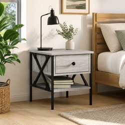 Industrial Style Bedside Table with Iron Frame