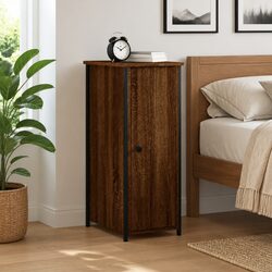 Brown Oak Bedside Cabinet with Engineered Wood Design