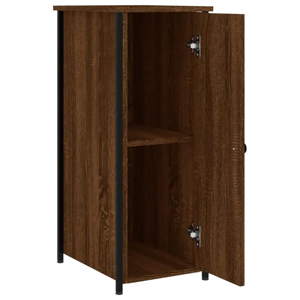 Industrial Style Bedside Cabinet Brown Oak Engineered Wood 32x42x80cm with Adjustable Feet and 2 Storage Compartments