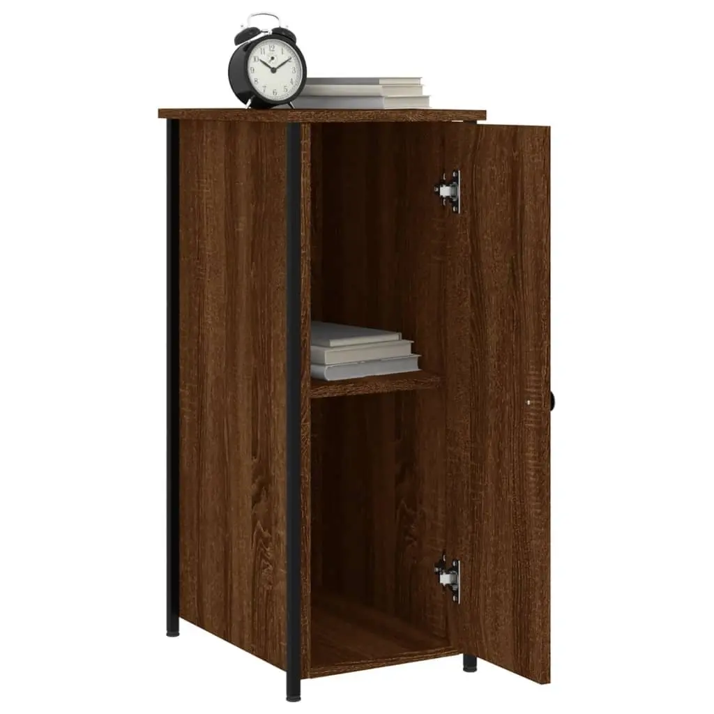 Industrial Style Bedside Cabinet Brown Oak Engineered Wood 32x42x80cm with Adjustable Feet and 2 Storage Compartments