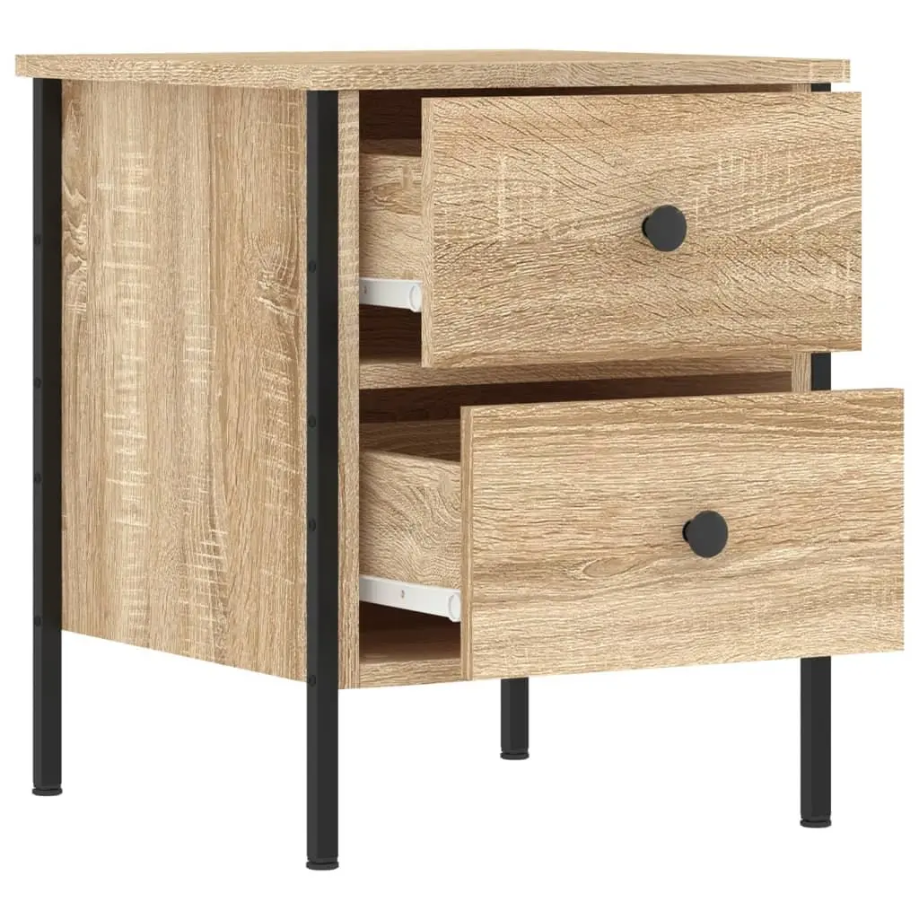Bedside Cabinets 2 Piece Engineered Wood Storage Side Table with Drawers Brown