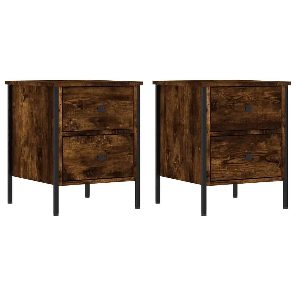 Bedside Cabinets Industrial Style 2 pcs Brown Engineered Wood Side Table with Drawers