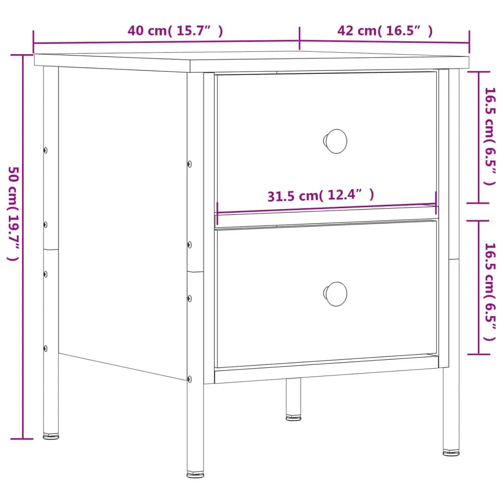 Bedside Cabinets Industrial Style 2 pcs Brown Engineered Wood Side Table with Drawers