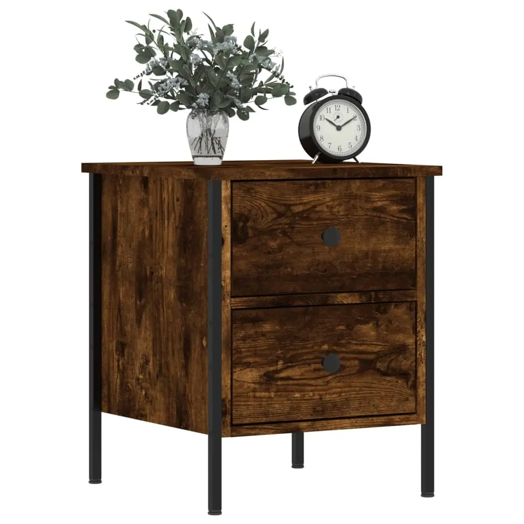 Bedside Cabinets Industrial Style 2 pcs Brown Engineered Wood Side Table with Drawers
