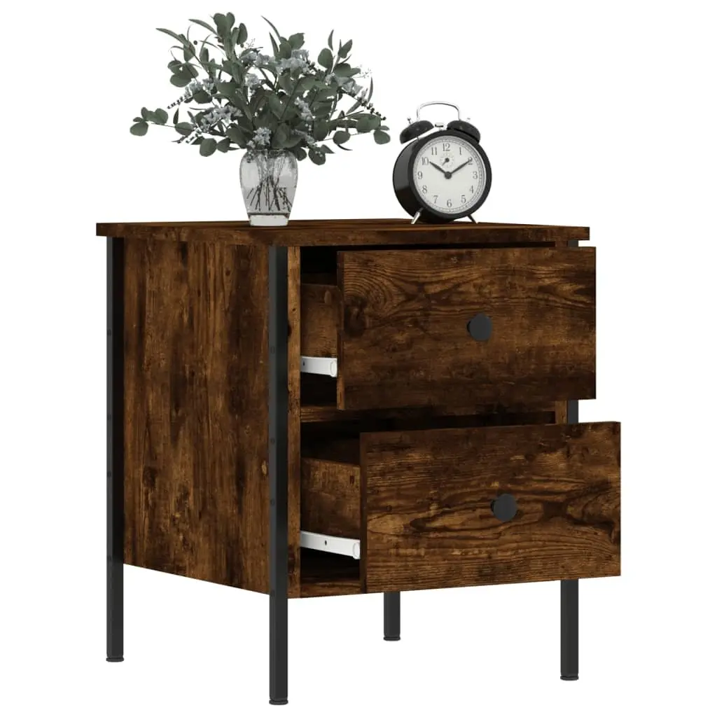 Bedside Cabinets Industrial Style 2 pcs Brown Engineered Wood Side Table with Drawers