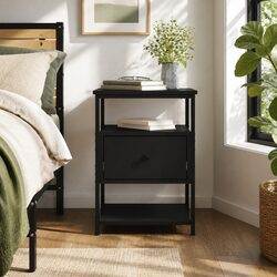 Black Bedside Cabinet with Storage and Display Area