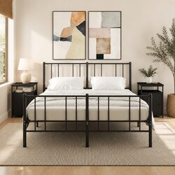 Black Engineered Wood Bedside Cabinets - 2 Pieces