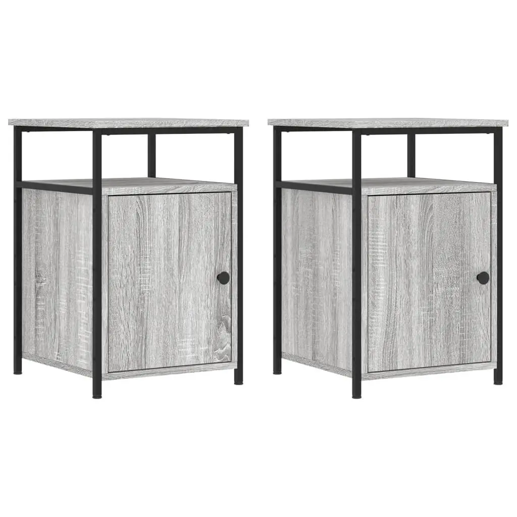 Bedside Cabinets Compact Storage Tables Grey Sonoma Engineered Wood 2 Piece