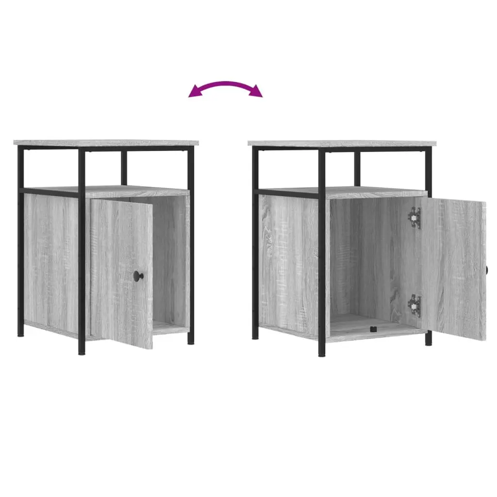 Bedside Cabinets Compact Storage Tables Grey Sonoma Engineered Wood 2 Piece