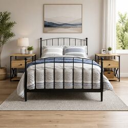 Set of 2 Engineered Wood Nightstands with Iron Frame