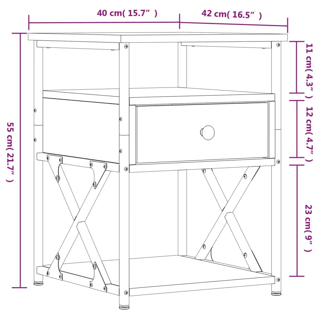 Bedside Cabinets 2 Piece Engineered Wood Storage Nightstands Brown