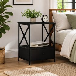 Black Bedside Table with Industrial Design 50x41x65cm
