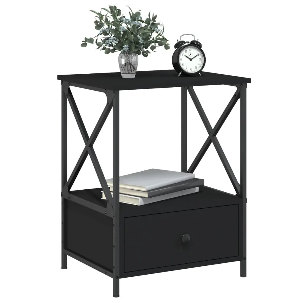 Industrial Style Nightstand Storage Black 50x41x65 cm 2 Piece Bedside Tables