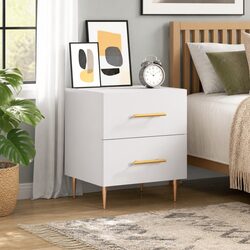 Engineered Wood Nightstand with Metal Feet in White