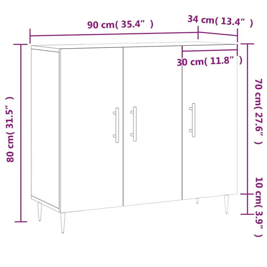 Sideboard Modern Storage Cabinet White 90x34x80 cm Engineered Wood Metal Legs