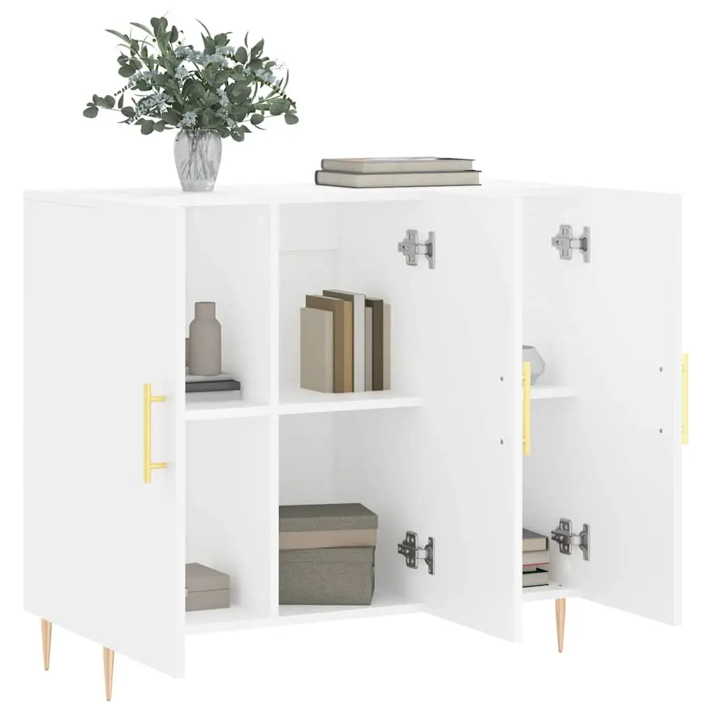 Sideboard Modern Storage Cabinet White 90x34x80 cm Engineered Wood Metal Legs