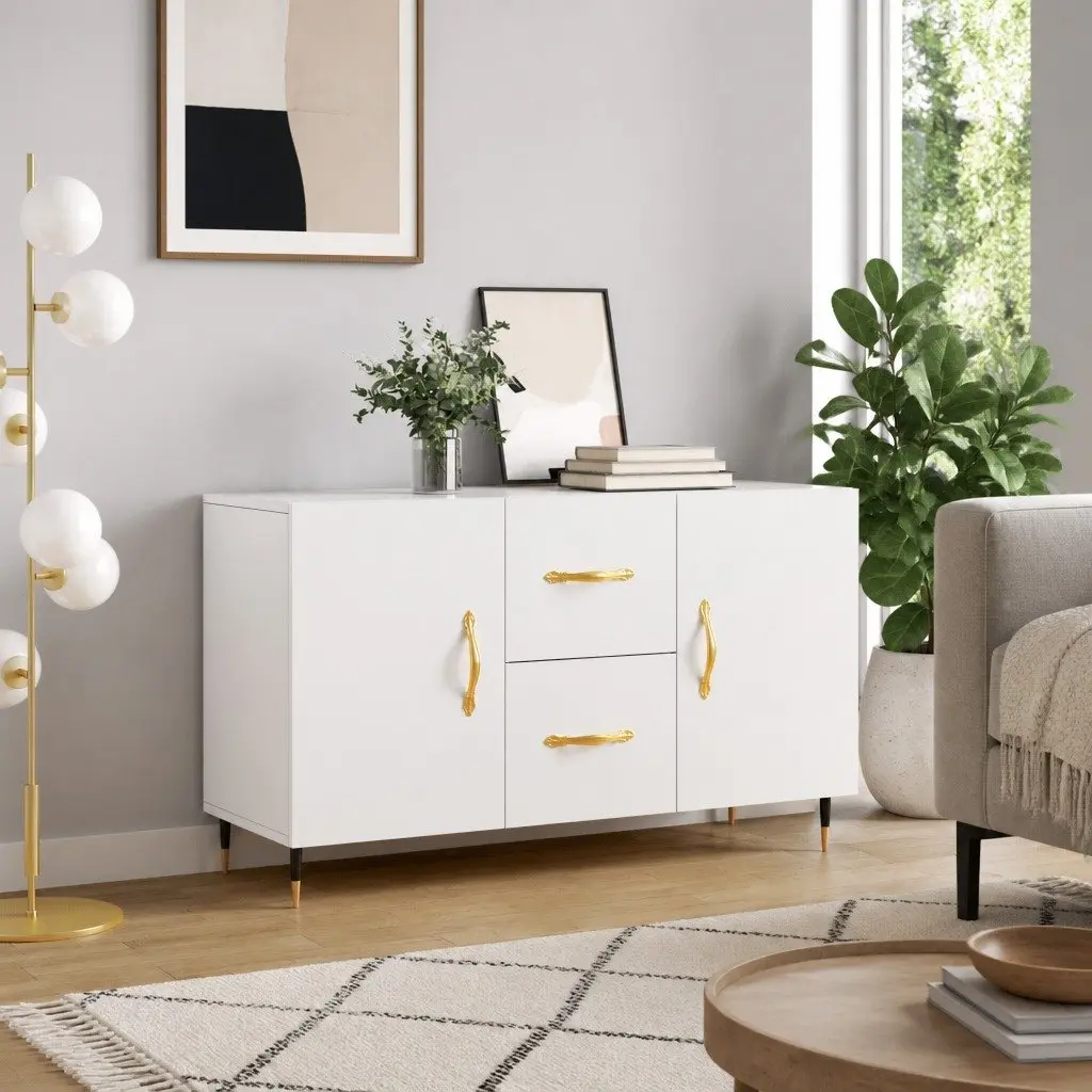 White Sideboard Storage Cabinet with Metal Legs Engineered Wood 100x36x60cm