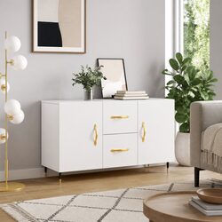 White Engineered Wood Sideboard with Metal Legs