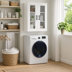 Engineered Wood Wall Mounted Cabinet with Glass Door