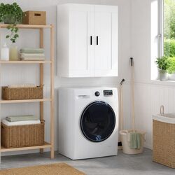 White Floating Storage Cabinet with 3 Compartments and 2 Doors