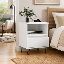 Bedside Cabinet in White 40x35x50cm with Storage