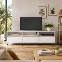 TV Cabinet in White, 150x30x44.5 cm, Engineered Wood