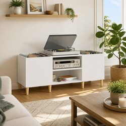 White Vinyl LP Storage Cabinet with Engineered Wood