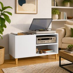 White Vinyl Record Storage Cabinet with Engineered Wood