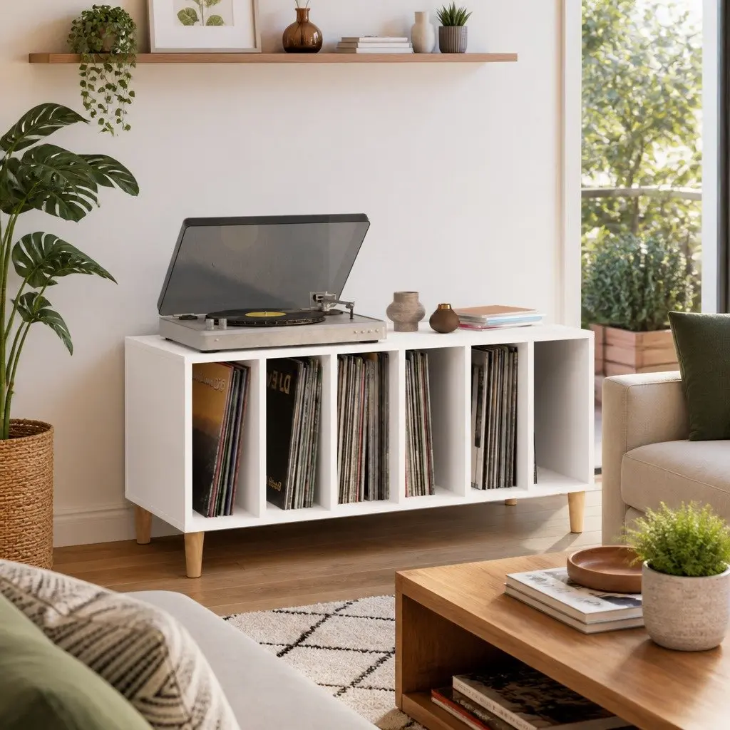 Record Storage Cabinet Spacious White Vinyl LP Organizer