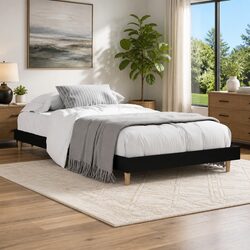 Black Bed Frame 90x190 cm Engineered Wood Construction