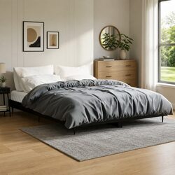 135x190 cm Black Bed Frame with Engineered Wood and Metal Legs