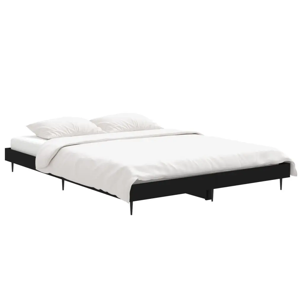 Bed Frame Comfort Black 135x190 cm Engineered Wood Slatted Base Metal Legs