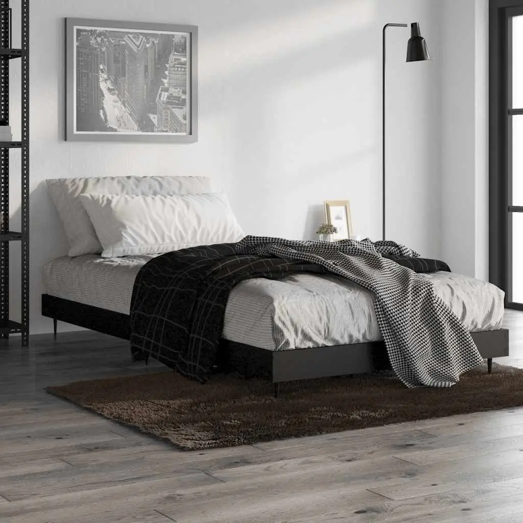 Bed Frame Sturdy Slatted Base 90x190 cm Black Engineered Wood Metal Legs