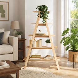 Stylish 5-Tier A-Frame Wooden Shelf in Rustic Brown