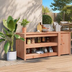 Brown Solid Wood Outdoor Kitchen Cabinet, 106x55x64cm