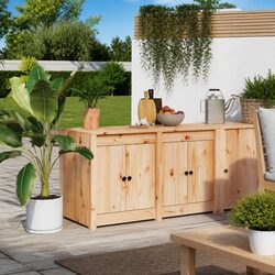 Brown Solid Pine Outdoor Kitchen Storage Cabinet
