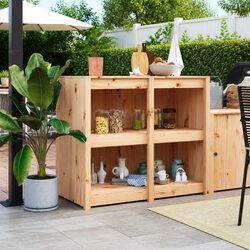 Outdoor Kitchen Cabinet in Brown Solid Pine Wood