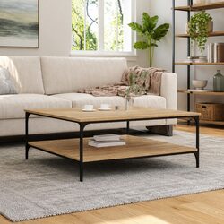 Coffee Table with Storage Shelves in Brown Finish