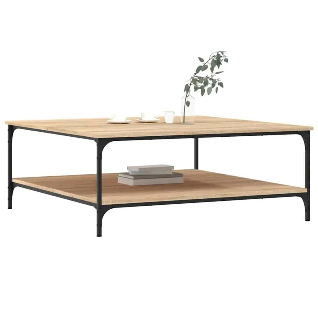 Coffee Table with Storage Shelves Brown Engineered Wood Metal Frame 100 x 100 x 40 cm