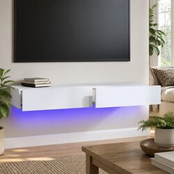 White TV Cabinet with RGB LED Lighting 120x35x15.5cm