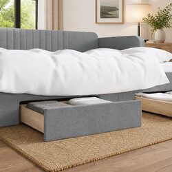 Under Bed Storage Drawers - 2pcs Grey Fabric and Wood