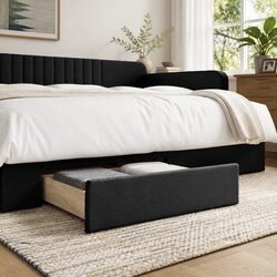 Under Bed Storage Drawers Set: Black Faux Leather